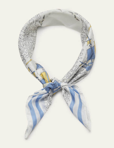 Silk Neckerchief - Ivory, Nautical Voyage Silk Neckerchief - Ivory, Nautical Voyage