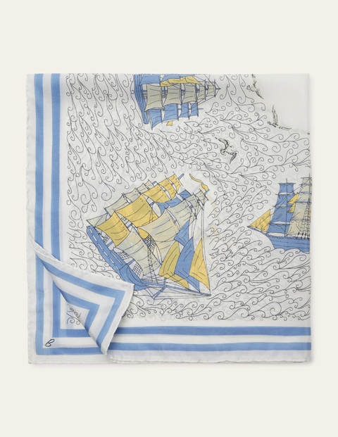 Silk Neckerchief - Ivory, Nautical Voyage Silk Neckerchief - Ivory, Nautical Voyage
