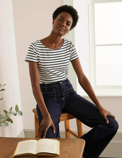 Kurzärmeliges Bretonshirt - Naturweiß/Navy Kurzärmeliges Bretonshirt - Naturweiß/Navy