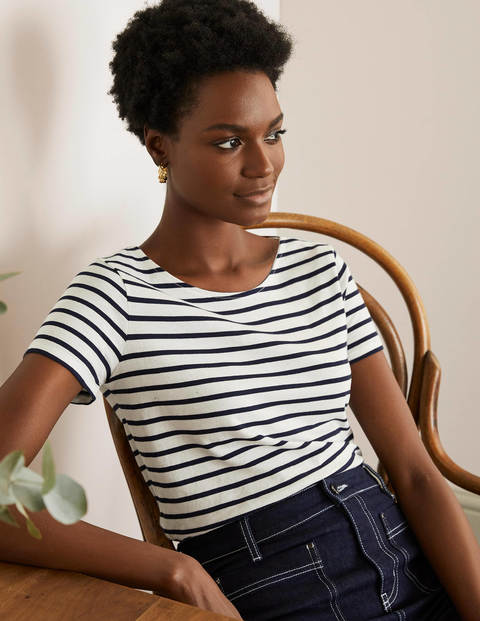 Kurzärmeliges Bretonshirt - Naturweiß/Navy Kurzärmeliges Bretonshirt - Naturweiß/Navy