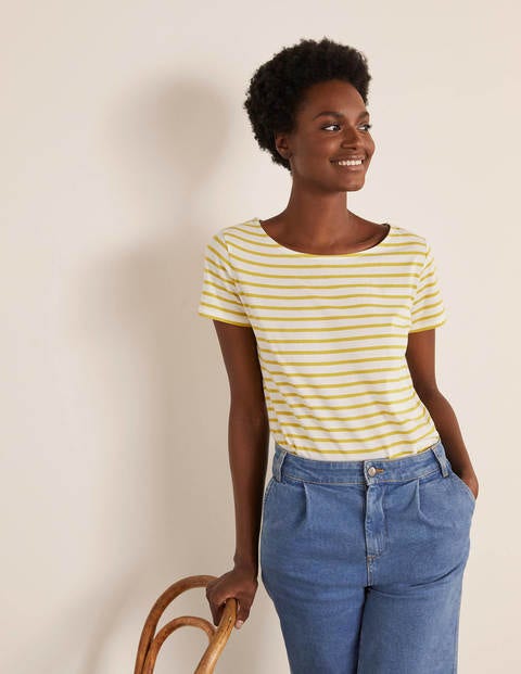 Kurzärmliges Bretonshirt - Naturweiß/Schwefelgelb Kurzärmliges Bretonshirt - Naturweiß/Schwefelgelb