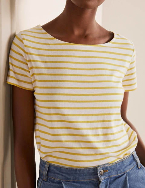 Kurzärmliges Bretonshirt - Naturweiß/Schwefelgelb Kurzärmliges Bretonshirt - Naturweiß/Schwefelgelb