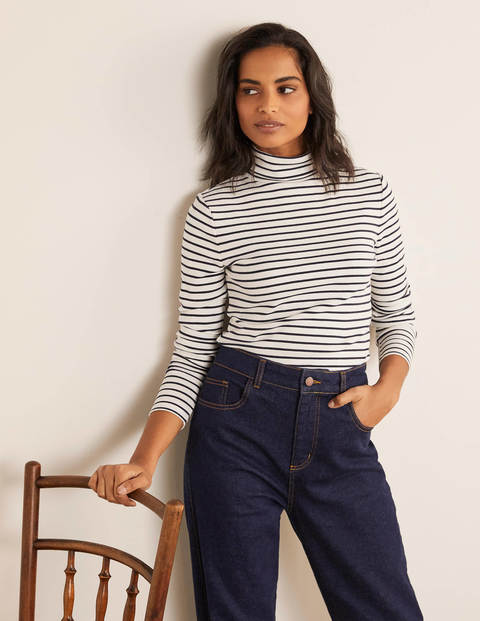 Essential Roll Neck Tee - Ivory/Navy Essential Roll Neck Tee - Ivory/Navy