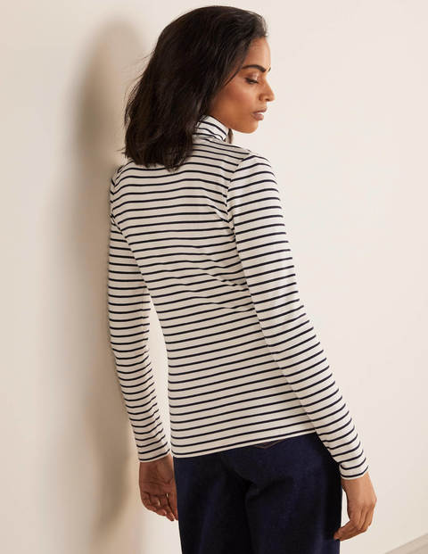 Essential Roll Neck Tee - Ivory/Navy Essential Roll Neck Tee - Ivory/Navy