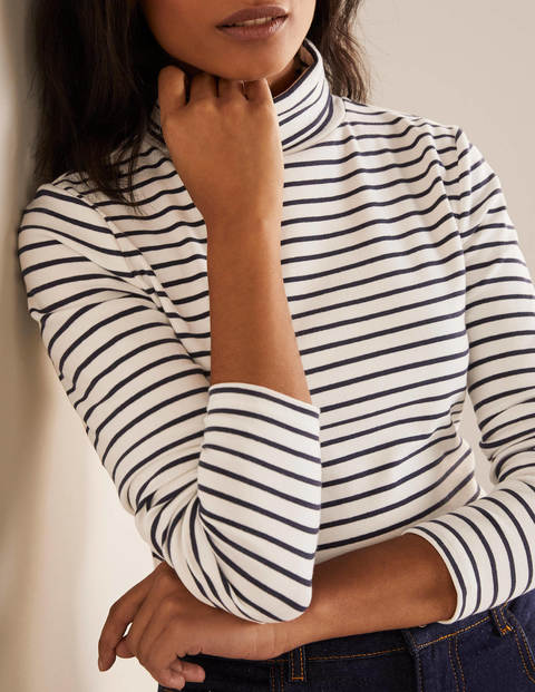 Essential Roll Neck Tee - Ivory/Navy Essential Roll Neck Tee - Ivory/Navy