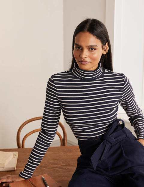 Essential Roll Neck Tee - Navy/Ivory Essential Roll Neck Tee - Navy/Ivory