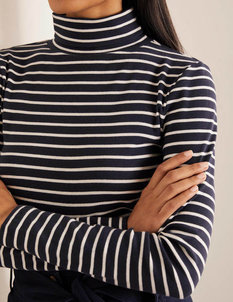 Essential Roll Neck Tee - Navy/Ivory Essential Roll Neck Tee - Navy/Ivory