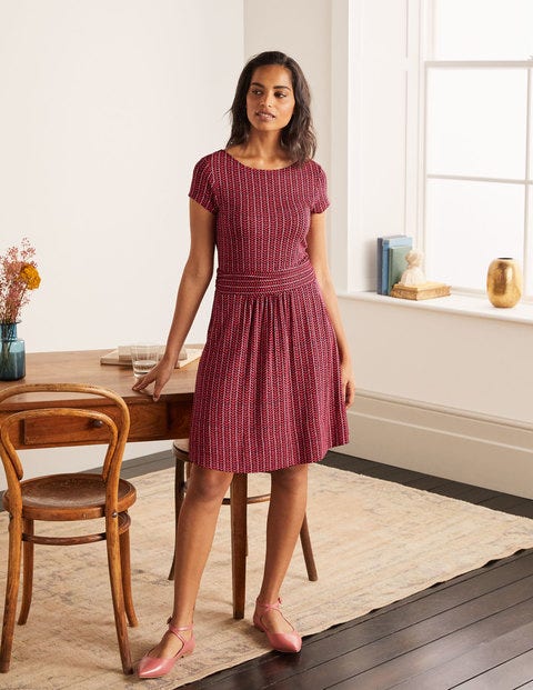 Amelie Jersey Dress - Cherry Red, Chevron Twist Amelie Jersey Dress - Cherry Red, Chevron Twist