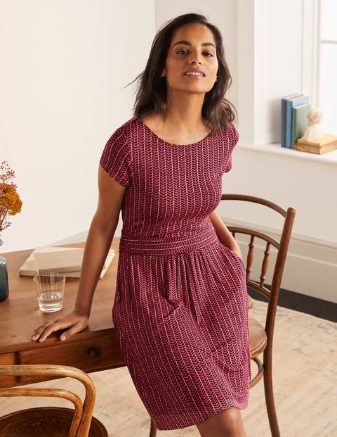 Amelie Jersey Dress - Cherry Red, Chevron Twist Amelie Jersey Dress - Cherry Red, Chevron Twist