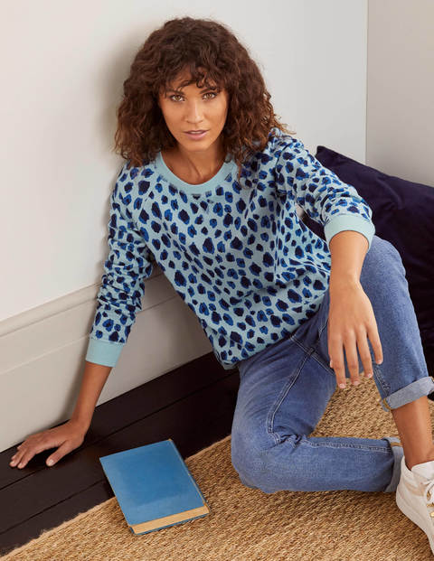 Sweatshirt aus Baumwolle - Eisblau, Leopardenmuster