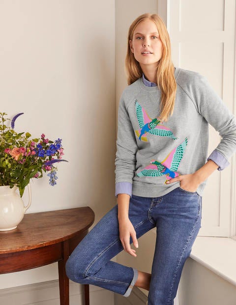 Le sweat - Gris chiné, motif Exotic Flight Le sweat - Gris chiné, motif Exotic Flight