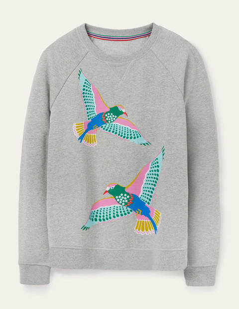 Le sweat - Gris chiné, motif Exotic Flight Le sweat - Gris chiné, motif Exotic Flight