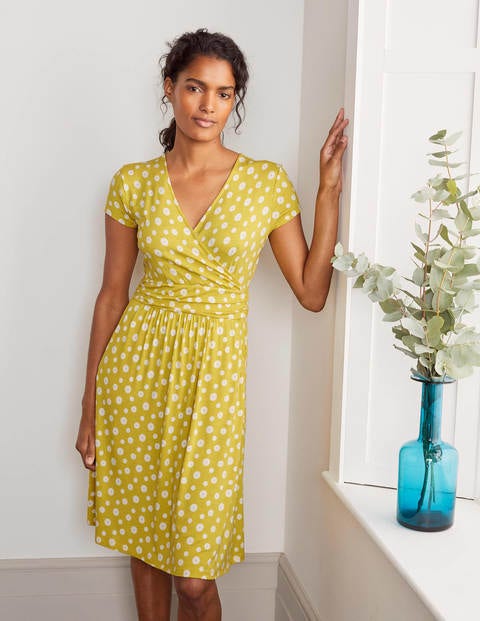 Lola Yellow Daisy Print Jersey Wrap Dress - Chartreuse, Paper Daisy | Boden  UK