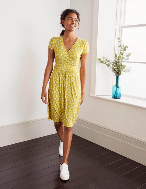 Lola Yellow Daisy Print Jersey Wrap Dress - Chartreuse, Paper Daisy | Boden  UK