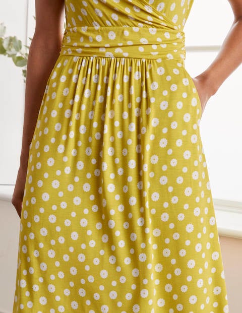 Lola Yellow Daisy Print Jersey Wrap Dress - Chartreuse, Paper Daisy | Boden  UK