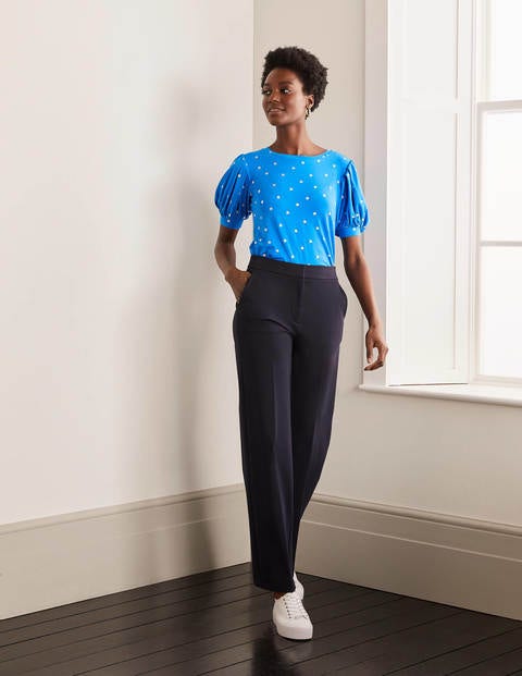 Holly Puff Sleeve Jersey Top - Moroccan Blue, Polka Dot Holly Puff Sleeve Jersey Top - Moroccan Blue, Polka Dot
