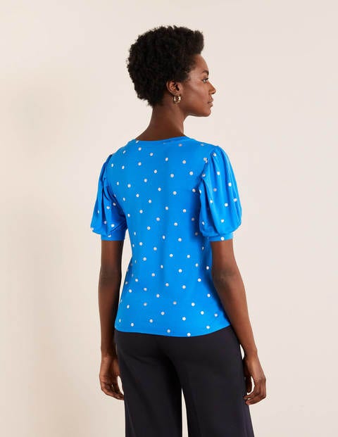 Holly Puff Sleeve Jersey Top - Moroccan Blue, Polka Dot Holly Puff Sleeve Jersey Top - Moroccan Blue, Polka Dot