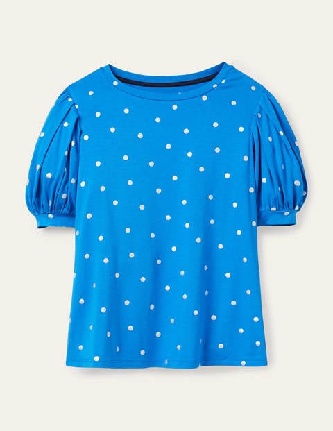 Holly Puff Sleeve Jersey Top - Moroccan Blue, Polka Dot Holly Puff Sleeve Jersey Top - Moroccan Blue, Polka Dot