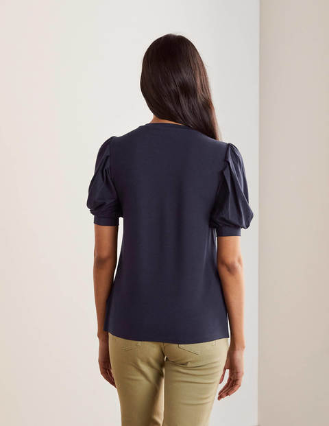 Holly Puff Sleeve Jersey Top - Navy Holly Puff Sleeve Jersey Top - Navy