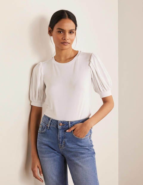 Holly Jerseyshirt mit Puffärmeln - Weiß Holly Jerseyshirt mit Puffärmeln - Weiß