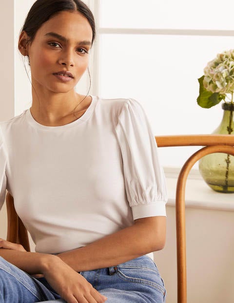Holly Jerseyshirt mit Puffärmeln - Weiß Holly Jerseyshirt mit Puffärmeln - Weiß