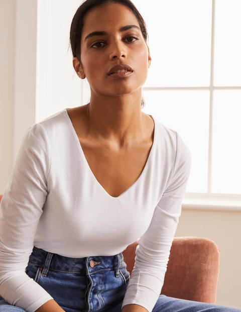 Double Layer V-neck Top - White Double Layer V-neck Top - White