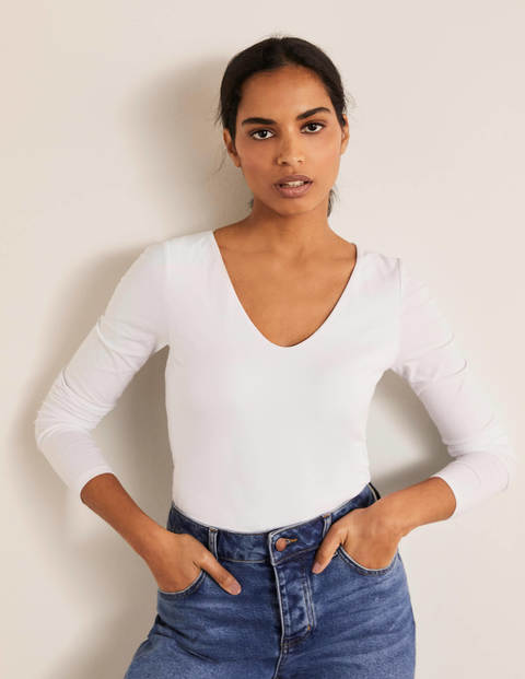Double Layer V-neck Top - White Double Layer V-neck Top - White
