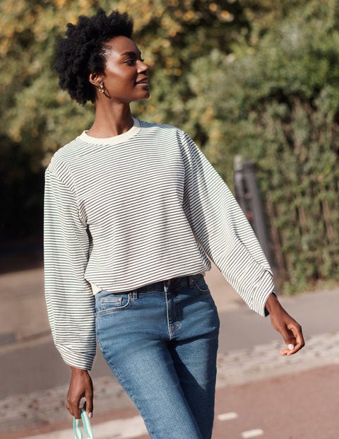 Verity Sweatshirt - Navy, Ivory, Skinny Stripe Verity Sweatshirt - Navy, Ivory, Skinny Stripe