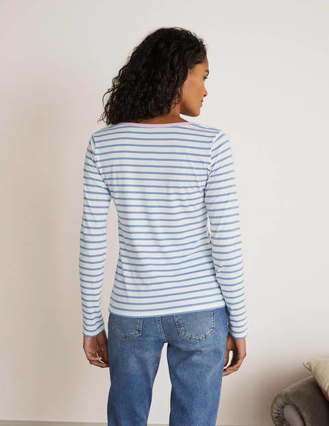 Theodora Jersey Henley Top - Ivory/Sea Mist Theodora Jersey Henley Top - Ivory/Sea Mist