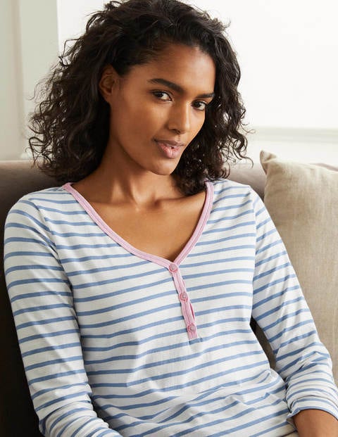 Theodora Jersey Henley Top - Ivory/Sea Mist Theodora Jersey Henley Top - Ivory/Sea Mist