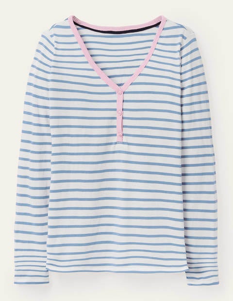 Theodora Jersey Henley Top - Ivory/Sea Mist Theodora Jersey Henley Top - Ivory/Sea Mist