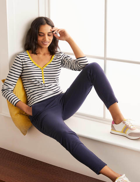 Theodora Jersey Henley Top - Ivory/Navy Theodora Jersey Henley Top - Ivory/Navy