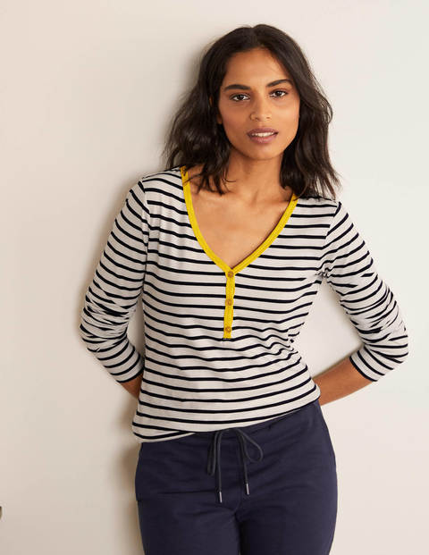 Theodora Jersey Henley Top - Ivory/Navy Theodora Jersey Henley Top - Ivory/Navy