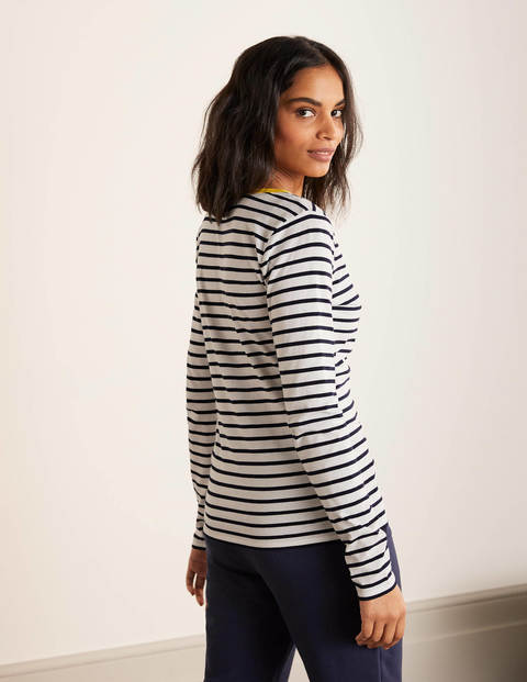 Theodora Jersey Henley Top - Ivory/Navy Theodora Jersey Henley Top - Ivory/Navy