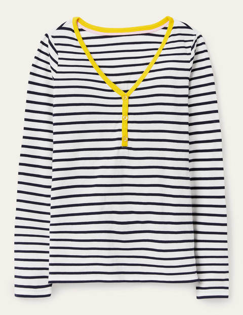 Theodora Jersey Henley Top - Ivory/Navy Theodora Jersey Henley Top - Ivory/Navy