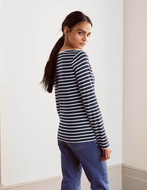 Theodora Jersey Henley Top - Navy/Ivory Theodora Jersey Henley Top - Navy/Ivory