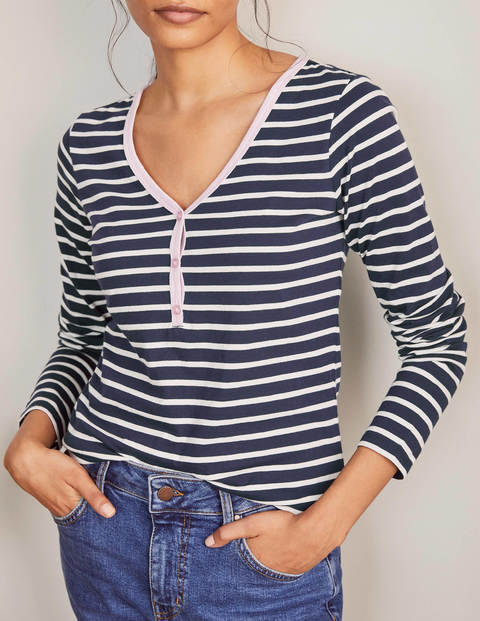 Theodora Jersey Henley Top - Navy/Ivory Theodora Jersey Henley Top - Navy/Ivory