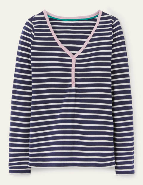 Theodora Jersey Henley Top - Navy/Ivory Theodora Jersey Henley Top - Navy/Ivory