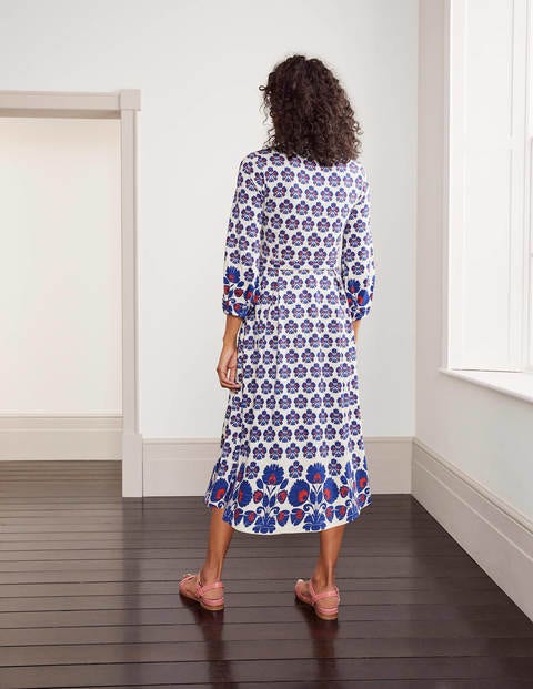 Delilah Jersey Midi Dress - Ivory, Carnation Stamp Delilah Jersey Midi Dress - Ivory, Carnation Stamp