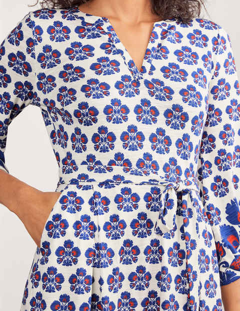 Delilah Jersey Midi Dress - Ivory, Carnation Stamp Delilah Jersey Midi Dress - Ivory, Carnation Stamp