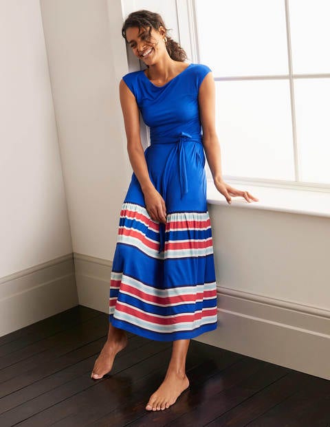 Eda Jersey Tiered Dress - Cherry Red and Summit Stripe Eda Jersey Tiered Dress - Cherry Red and Summit Stripe