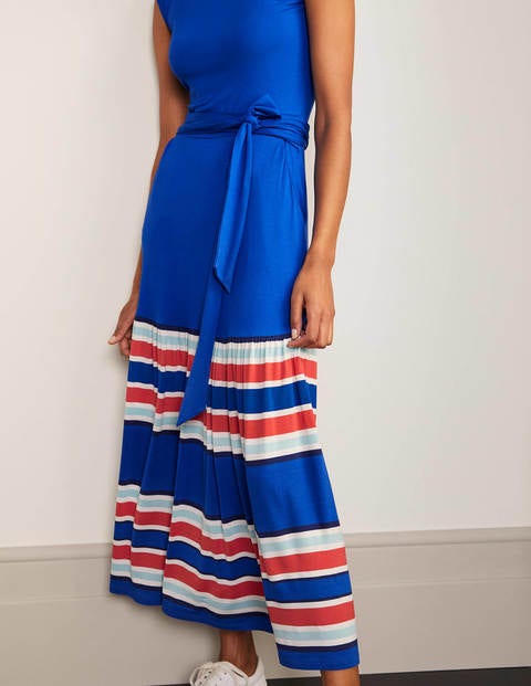 Eda Jersey Tiered Dress - Cherry Red and Summit Stripe Eda Jersey Tiered Dress - Cherry Red and Summit Stripe
