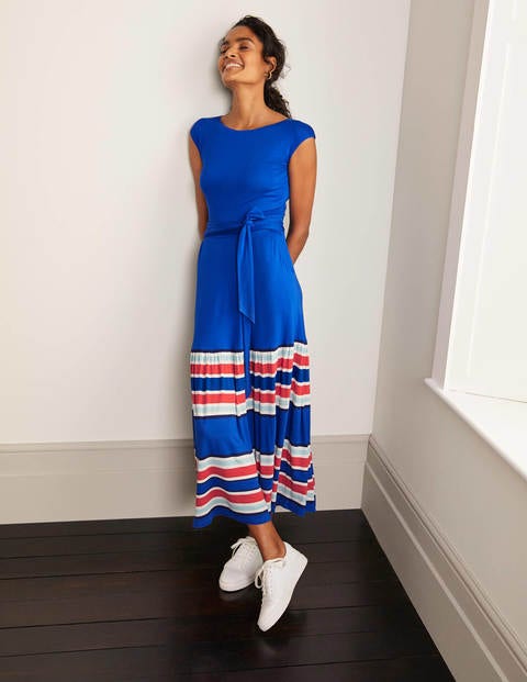 Eda Jersey Tiered Dress - Cherry Red and Summit Stripe Eda Jersey Tiered Dress - Cherry Red and Summit Stripe
