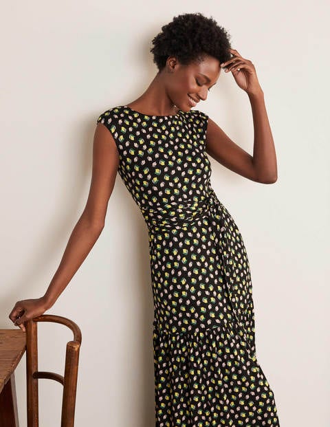 Eda Jersey Tiered Dress - Black, Citrus Fruit Eda Jersey Tiered Dress - Black, Citrus Fruit