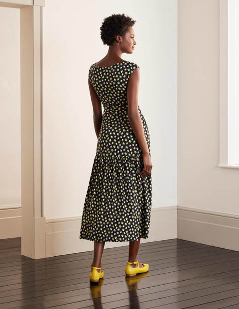 Eda Jersey Tiered Dress - Black, Citrus Fruit Eda Jersey Tiered Dress - Black, Citrus Fruit