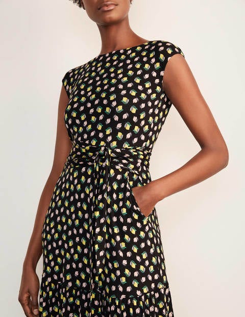 Eda Jersey Tiered Dress - Black, Citrus Fruit Eda Jersey Tiered Dress - Black, Citrus Fruit