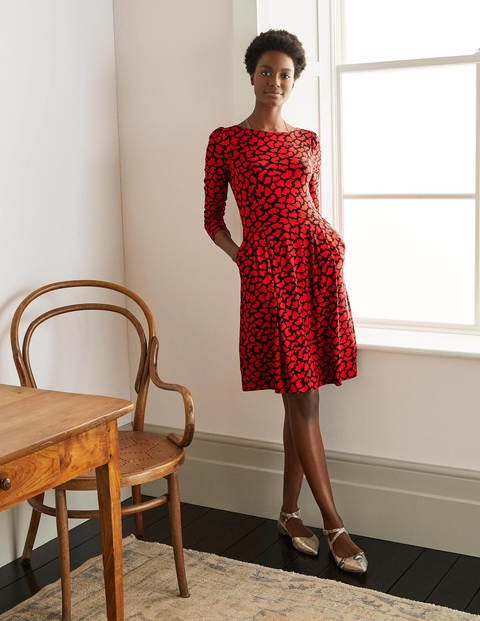 Francesca Jersey Dress - Black and Red, Abstract Brush Francesca Jersey Dress - Black and Red, Abstract Brush