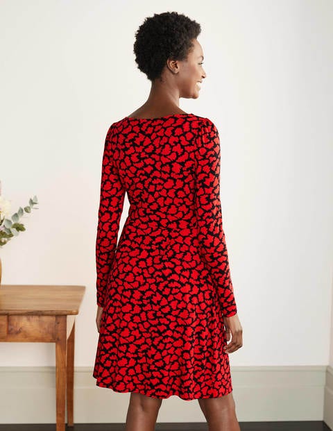 Francesca Jersey Dress - Black and Red, Abstract Brush Francesca Jersey Dress - Black and Red, Abstract Brush