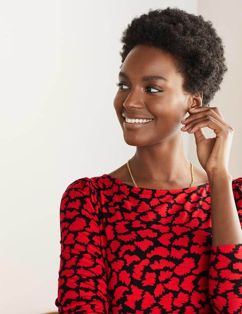 Francesca Jersey Dress - Black and Red, Abstract Brush Francesca Jersey Dress - Black and Red, Abstract Brush