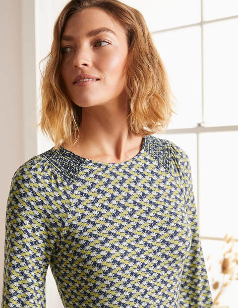 Grace Smocked Jersey Dress - Grey Squirrel, Water Lilies Grace Smocked Jersey Dress - Grey Squirrel, Water Lilies